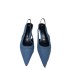 ZA Women's Shoes New 2024 Spring/Summer Pointed Shallow Mouth Fashion Denim Fabric Middle Heel Exposed Heel Fashion Thin Heel Sandals for Women