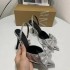 2024ZA New Product Spanish Trendy Brand Silver Pointed Bow High Heels Metal Burst Pattern Rear Hook Strap Thin Heel Female