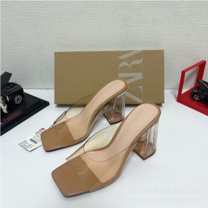 ZA2024 Autumn New DTM Women's Shoes for Foreign Trade: Apricot Square Head, Shallow Mouth, Crystal Heel, Empty Rear, Fashion Sandals for Women