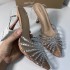 ZA High Heels 2024 Summer New Pointed Shallow Mouth Water Diamond Spider Web Thin Heel Straw Hollow Sexy Shoes