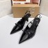 ZAKQ2024 Autumn New High Heels Black Lacquered Leather Bow Pointed Fine Heels Rear Tripping Strap Shallow Sandals for Women