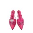 ZA2024 Summer New Women's Shoes Rose Red Fine Heel Buckle Pointed Shoes Bare Heel Sandals Sheepskin Leather High Heels