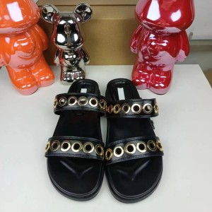 ZA2024 summer new one-piece sandals with round toe and thick bottom metal buckle decoration, versatile sandals for women's outdoor wear