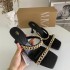 ZA Women's Shoes 2024 Summer New High Heels Metal Chain Shining Decoration One Word Strap with Exposed Toe Back Air Heel Fashion Cool