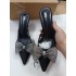 2024 Summer New ZA Shallow Mouth Pointed Toe Mesh Bow Water Diamond Shining Decoration Rear Air Dew Heel Slippers