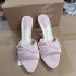 ZA2024 Autumn New Pink French Sheep Fleece Rivet Bow Fashion Thin Heel Sandals Internet Celebrity