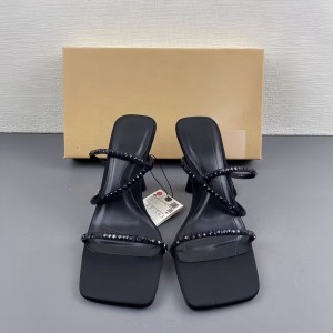 ZA2024 Summer New Women's Shoes with Water Diamond Decoration High Heels Sandals Square Head Thin Strap Strap Fashion Sandals for Women