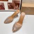 2024 summer ZA new pointed crystal and diamond high-heeled sandals with a single back strap and slim heel, niche sandals for women