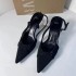 ZA2024 New Product: High Heels with Thin Heels, Black Silk, One Line with Headband, Back Air Sandals, Pointed Exposed, Single order Shoes for Women