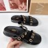 ZA2024 Summer New Product Black Fashion Metal Round Buckle Decoration Casual Breathable Thick Bottom Two Strips with Sandals for Women