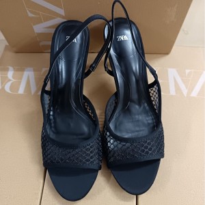 ZA Women's Shoes 2024 Autumn New Product Women's Shoes Black Mesh Fabric Pointed High Heels Muller Shoes Strap Sandals