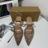 Summer New Product 2024 French Pointed High Heels with Mesh Sand and Water Drill Decoration, Shallow Mouth Rear Hook Strap, Exposed Heel, Fine Heel Sandals for Women