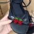 ZA Women's Shoes Summer New Product TRF Women's Shoes Black Water Diamond Fashion High Heels Beaded Cherry Pendant Decoration Fine Heel Sandals