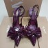 ZA2024 Autumn New Wine Red Bow Decoration High Heels Women's Pointed Hollow Back Mixed Strap Fine Heels Sandals