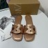 ZA's new 2024 French plus size women's shoes with square toe hollowed out design, rose gold straight strap, rear empty half drag sandals for women