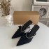 ZA Spring New 2024 High Heel Women's Shoes Black Pointed Straight Line with Water Diamond Decoration Fashionable Back Air Thin Heel Sandals for Women