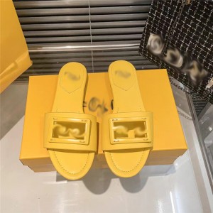 in stock! European and American 2024 summer new F family slippers for women wearing flat bottomed, letter buttoned, candy colored slippers