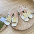 Foreign trade slippers for wearing metal flat heeled straight slippers, 2022 summer square headed cowhide sandals, G home round button women's shoes