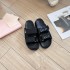 2024 New Miu Home Metal Letter Logo Sheep Leather Velcro Toe Exposed Thick Bottom Fashion Sports Sandals for Women