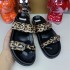 ZA New Product 2024 Summer European and American Thick Bottom Round Head Shaped Bottom Leopard Pattern Metal Buckle Shining Fashion Sandals for Women