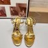 ZA2024 Summer New Sandals for Women in Large Size Square Head with Buckle, Open Toe, High Heels, Golden Women's Shoes