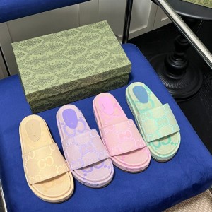 G Home 2023 New Internet Celebrity Summer Factory Direct Sales Embroidered Slippers with Printed Height Increase Thick Bottom Casual One Word Women's Cool Drag