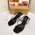 ZA2024 Autumn New High Heels Black Shiny Surface Water Diamond Style Elegant Square Head Pinch Toe Dew Heel Fine Heel Sandals