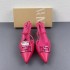 ZA2024 Summer New Women's Shoes Rose Red Fine Heel Buckle Pointed Shoes Bare Heel Sandals Sheepskin Leather High Heels