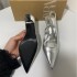 ZA's new 2024 summer pointed thin heel silver high heels for women, with exposed heels at the back and metal trendy fashion sandals for women