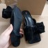 ZA New Product 2024 Women's Shoes Black Sishi Velvet Bow Square Head One Word Open Toe Low Heel Shoes Thin Heel Outerwear Cool Trailer