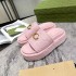 2023 Summer New G Home Thick Bottom Waterproof Platform Women's Shoes with Sponge Cake Bottom and Leather Surface, Casual Versatile One Word Slippers