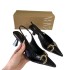 ZA new 2024 summer pointed straight strap shallow mouth slim heel high heels women's metal buckle back empty sandals women's fashion