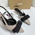 ZA2024 autumn and winter new color blocked patent leather bow decoration small fragrant style pointed shallow mouth heel party style sandals