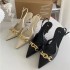 ZA New 2024 Summer Open Heel Style High Heels for Women, Pointed and Thin Heels with Metal Chain Decoration, Shallow Mouth Sandals for Women