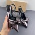 2024 Spanish Trendy Brand Early Spring New Style Grey Bow High Heels Metal Burst Pattern Rear Tripping Strap Thin Heel Female