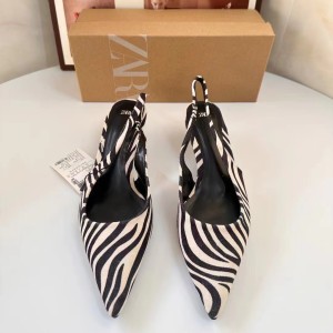 ZA Home 2024 Autumn New Product Autumn Pointed Baotou Zebra Pattern Back Strap Fine Heel Shoes Women's Fashion Foreign Trade Women's Shoes