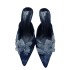 ZA2024 Summer New Product Women's Shoes Blue Denim Pointed High Heels Women's Shoes Thin Heels Butterfly Decoration Back Empty Shoes Women