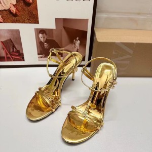 ZA2024 Summer New Sandals for Women in Large Size Square Head with Buckle, Open Toe, High Heels, Golden Women's Shoes