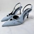 ZA2024 Spring/Summer Women's Shoes New Denim Shallow Mouth Strap Hollow Baotou Sexy Stiletto Fashion Sandals for Women