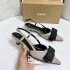 ZA2024 autumn and winter new color blocked patent leather bow decoration small fragrant style pointed shallow mouth heel party style sandals