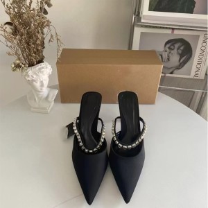 ZA Spring New 2024 High Heel Women's Shoes Black Pointed Straight Line with Water Diamond Decoration Fashionable Back Air Thin Heel Sandals for Women