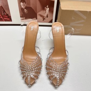 2024 summer ZA new pointed crystal and diamond high-heeled sandals with a single back strap and slim heel, niche sandals for women