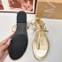 2024 Summer New Product Gold Metal Leather Toe Flat Bottom Casual Strap Beach Vacation Sandals for Women