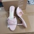 ZA2024 Autumn New Pink French Sheep Fleece Rivet Bow Fashion Thin Heel Sandals Internet Celebrity