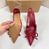 ZA2024 autumn hot selling new red patent leather bow decoration pointed high heels with a straight back empty toe cap sandals for women