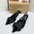 ZA2024 Autumn/Winter New Women's Shoes Black Velvet Effect Bow Decoration Pointed High Heels Thin Heels Bare Heels Women's Shoes