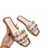 ZA Summer 2024 Foreign Trade Flat bottomed Women's Shoes Square Head Metal Rivet Decoration One Word Fashion Rear Empty Flat Heel Sandals for Women