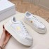 European and American white cowhide star lace up casual sports shoes for women, leather height increasing thick soled sponge cake shoes, D home white shoes