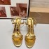 ZA Summer 2024 New Gold High Heels, Thin Heels, T-shaped Straw Buckle, Open Toe, Sexy and Beautiful Sandals for Women