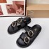 ZA2024 Summer New Double Buckle Retro Flat Bottom Beach Shoes with One Belt Cool Slippers for Women's Singles and Outskirts for Women